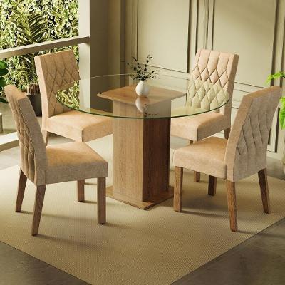 Conj. Mesa Tampo De Vidro Com 4 Cadeiras Rustic/Imperial