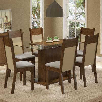 Sala Jantar Atlanta Vidro 6 Cadeiras Rustic/Crema Madesa