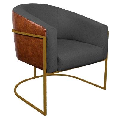 Poltrona Luiza Base De Ferro Dourado Corano Nozes E Linho Chumbo - Amarena Móveis