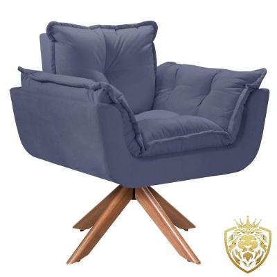 Poltrona Opalla Giratória Madeira Suede D Salla Azul Bic