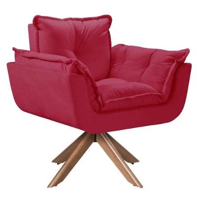 Poltrona Opala Giratória Madeira Suede Vermelho