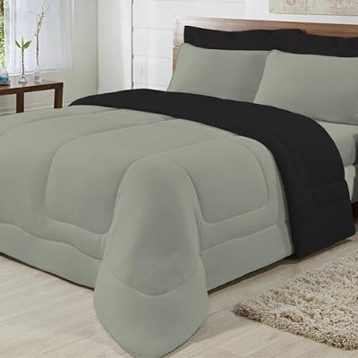 Edredom Dupla Face King Size 100% Algodão Cinza com Preto