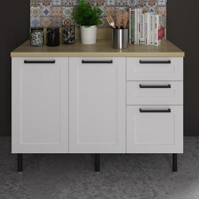 Balcão De Cozinha Em Mdf Com Tampo 2 Portas E 3 Gavetas 120cm Multimóveis Cr20462 Branco/carvalho Tropical