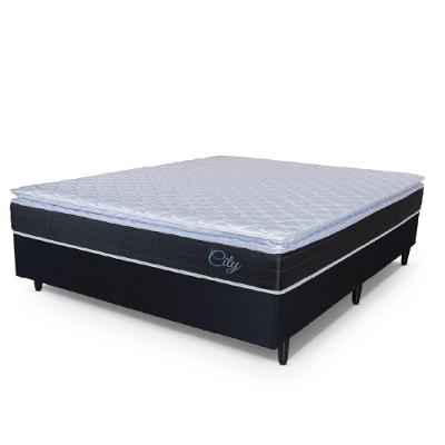 Cama Box Casal Colchão Com Molas Ensacadas City Pillow Top 138x188x61cm Preto/Branco Hellen