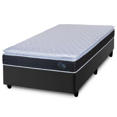 Cama Box Solteiro Colchão Com Molas Ensacadas City Pillow Top 88x188x61cm Preto/Branco Hellen