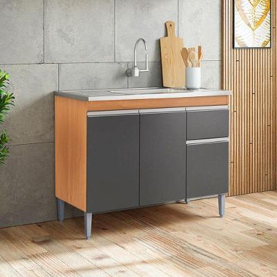 Balcão De Pia Ambiente Tatiane 100cm Amêndoa Preto - Ajl