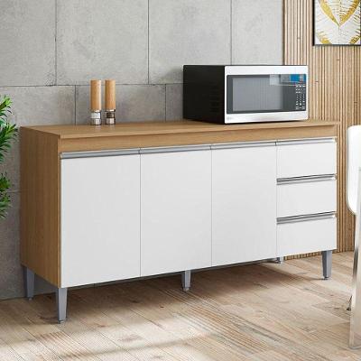 Balcão De Cozinha Ambiente Andréia Com Tampo 150cm Amêndoa Branco - Ajl