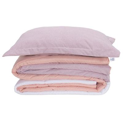 Kit Edredom Solteiro Dupla Face Colorful Linho E Hipercal 400 Fios 5 Peças - Rosa