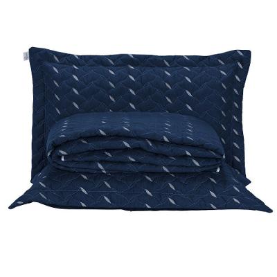 Cobre Leito Queen Heitor Bordado Hipercal 400 Fios 3 Peças - Azul Marinho