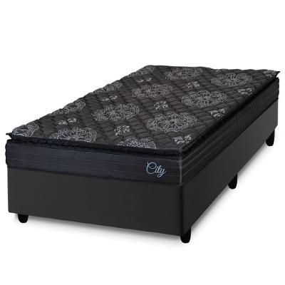Cama Box Solteiro Colchão Com Molas Ensacadas City Pillow Top 88x188x61cm Hellen Preto