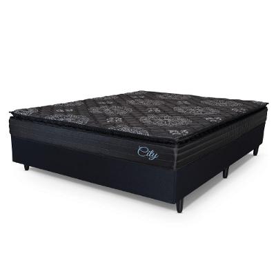 Cama Box Casal Queen Colchão Com Molas Ensacadas City Pillow Top 158x198x61cm Hellen Preto