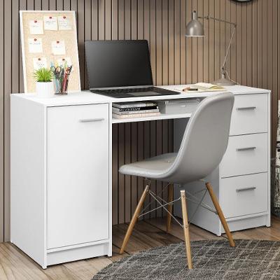 Escrivaninha Mesa Para Computador Madesa Alaska 3 Gavetas 1 Porta Branco