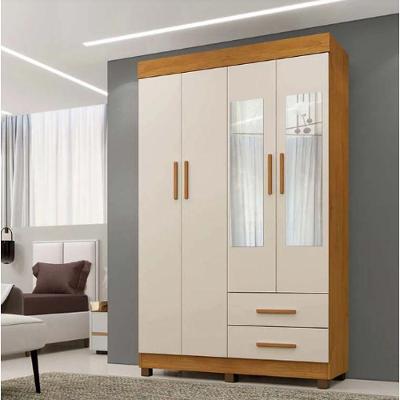 Guarda Roupa Copacabana New 4 Portas Com Espelho Benetil Móveis - Cinamomo/off