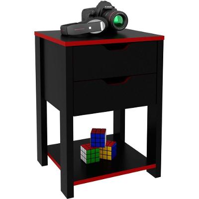 Gaveteiro Gamer Para Escritório 2 Gavetas 1 Prateleira Preto/vermelho