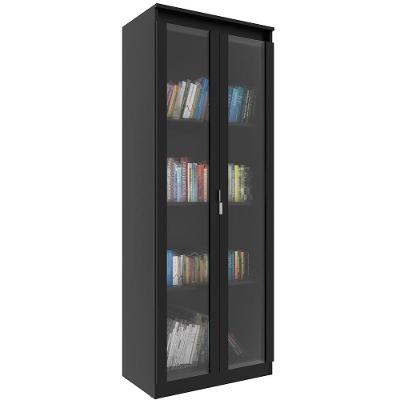 Estante Armário Alta Livreiro Multiuso Office 2 Portas Vidro Preto