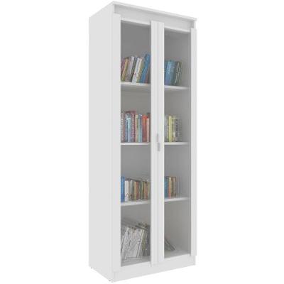 Estante Armário Alta Livreiro Multiuso Office 2 Portas Vidro Branco