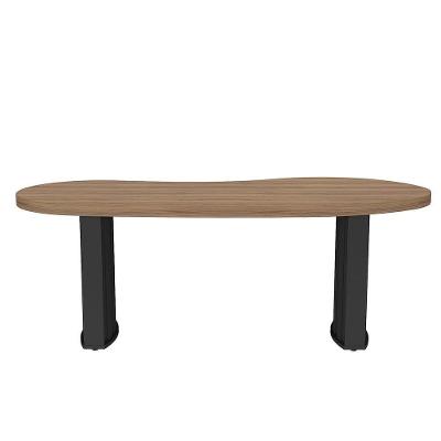 Mesa Para Escritório Com Tampo Curvado E Pés Ripados Nogal/preto