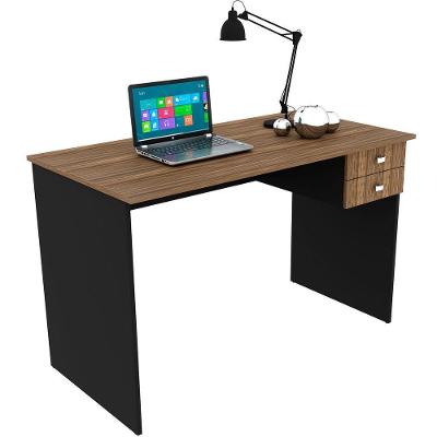 Mesa Para Escritório Escrivaninha 2 Gavetas Nogal/preto