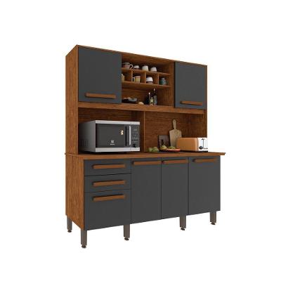 Armário Para Cozinha 6 Portas 2 Gavetas Luna Plus Móveis Imop Cinamomo Com Grafite