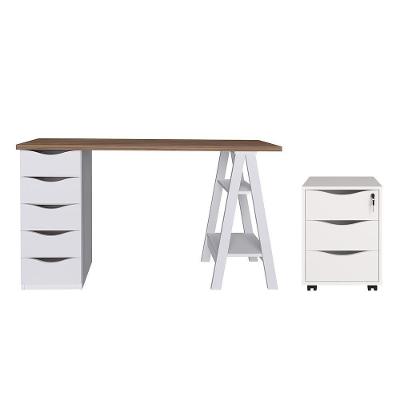 Conjunto Escrivaninha E Gaveteiro Leverkusen Nogal Branco