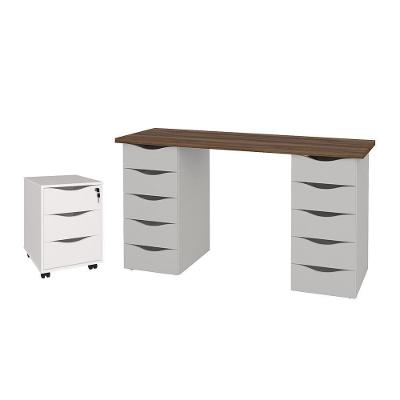 Conjunto Escrivaninha E Gaveteiro Dundee Nogal Branco