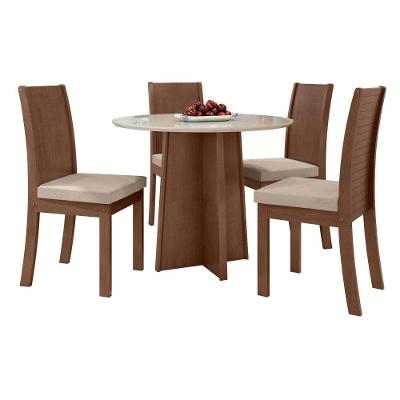 Conjunto Mesa Celebrare 100cm Tampo Mdf/vidro 4 Cadeiras Athenas Imbuia/off/veludo Creme
