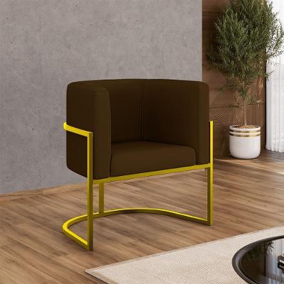 Poltrona Corino Decorativa Lua Recepção Base Ferro Gold Marrom
