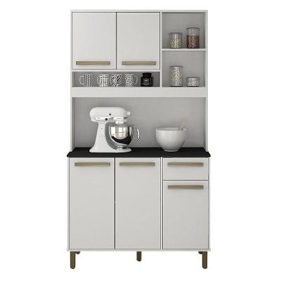 Armário De Cozinha Ametista Branco Com Preto 5 Portas 1 Gaveta E Nichos Valdemóveis Branco Com Preto