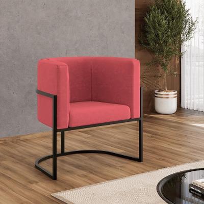 Kit 06 Poltronas Lua Sala Decorativa Base De Ferro Black Rosa