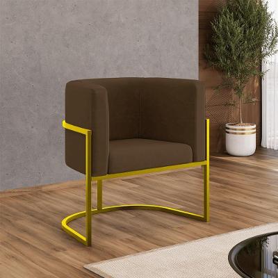 Kit 06 Poltronas Lua Sala Decorativa Base De Ferro Gold Marrom