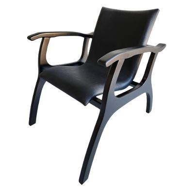Poltrona Lais Estrutura Madeira Maciça Estofada Facto Vegan Preto Sala Luxo Decorativa Tabaco