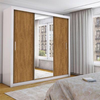 Guarda Roupa Casal Isabela Luxo Com Espelho 3 Portas De Correr 4 Gavetas Carioca Moveis Branco Com Freijó