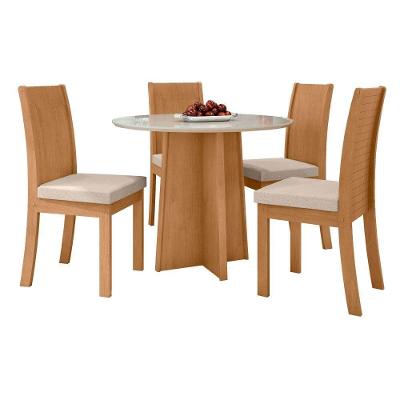 Conjunto Mesa Celebrare 100cm Tampo Mdf/vidro 4 Cadeiras Athenas Off/amendoa /veludo Creme