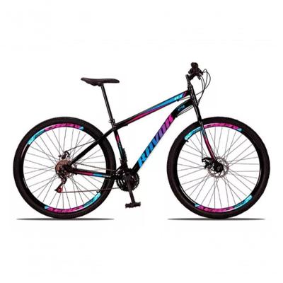 Bicicleta Aro 29 Bike Aço 21 Marchas Velocidades Freio A Disco Cor:rosa Azul