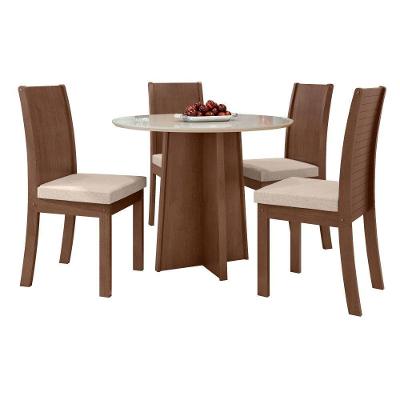 Conjunto Mesa Celebrare 100cm Tampo Mdf/vidro 4 Cadeiras Athenas Imbuia /off /linhobege