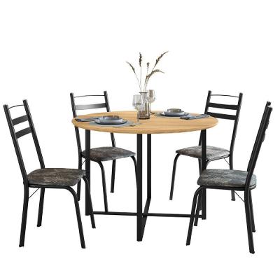 Conjunto Mesa Sala De Jantar Com 4 Cadeiras Tampo Redondo 1m Madeirado Leia Artefamol Preto Floral