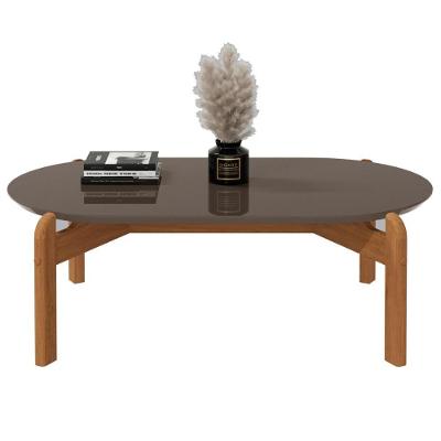 Mesa De Centro Oval Colombo Cinza Perola Cedro