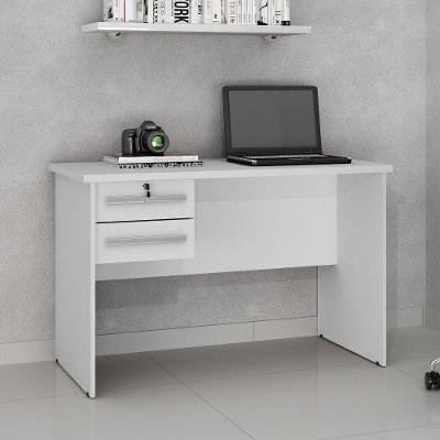 Mesa Para Computador Byte Em Branco Acetinado Com 2 Gavetas Valdemóveis