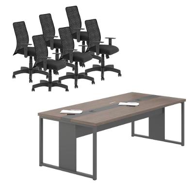 Conjunto Mesa E Cadeiras Para Escritório Hanói Freijó Preto