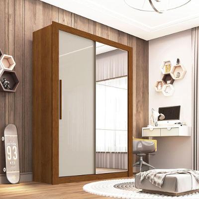 Guarda Roupa Com Espelho 2 Portas 2 Gavetas Panamá Sallêto Móveis Cinamomo Com Off White