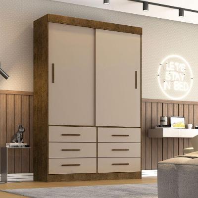 Guarda Roupa Solteiro 2 Portas 6 Gavetas Star Sallêto Móveis Ipê Com Off White