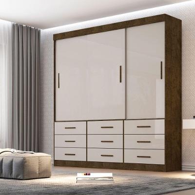Guarda Roupa Casal 3 Portas 9 Gavetas New Star Sallêto Móveis Ipê Com Off White