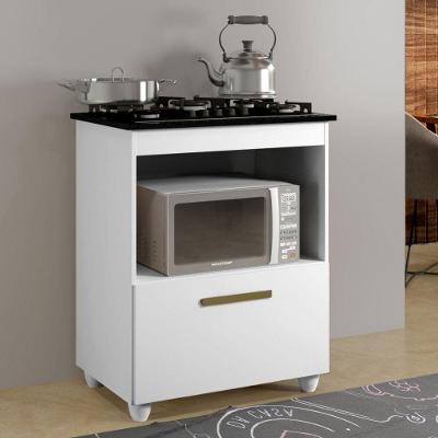 Balcão Para Cooktop Salvia Branco 1 Porta Basculante 4 Bocas Kaiki Móveis Branco