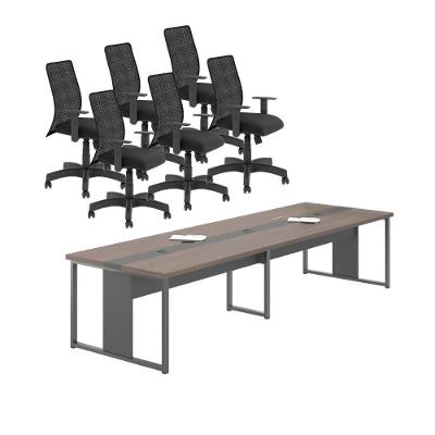 Conjunto Mesa Com Painel E Cadeiras Krabi Freijó Preto
