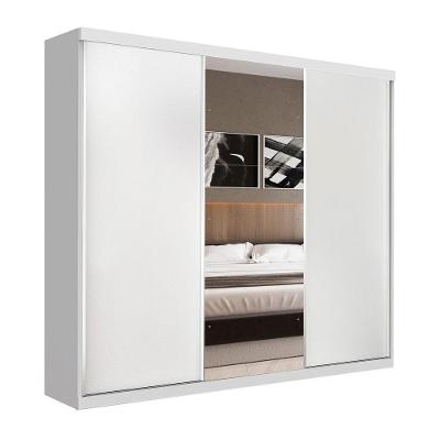 Guarda Roupa Casal Barcelona Branco 3 Portas De Correr 4 Gavetas E 3 Espelhos Minastex
