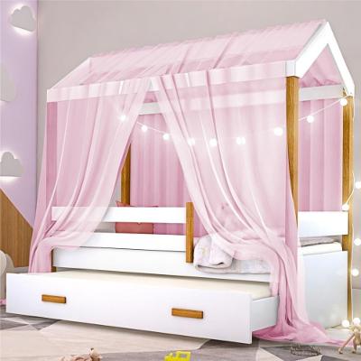 Bicama Montessori Exclusiv Solteiro Fio De Luz E Voal Rosa