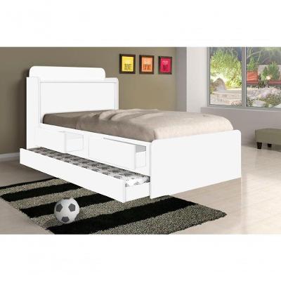 Cama Solteiro Tamires Baú Branco Com Auxiliar E Colchões