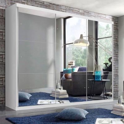 Guarda Roupa Casal Rennes Branco 3 Portas De Correr 4 Gavetas E 9 Espelhos Minastex