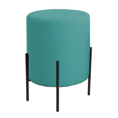 Puff Orgânico Boucle Thor Com Pés De Ferro Preto Azul Turquesa
