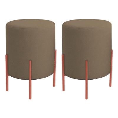 Kit 2 Puffs Orgânicos Veludo Thor Com Pés De Ferro Rosê - 7 Decor Cappuccino